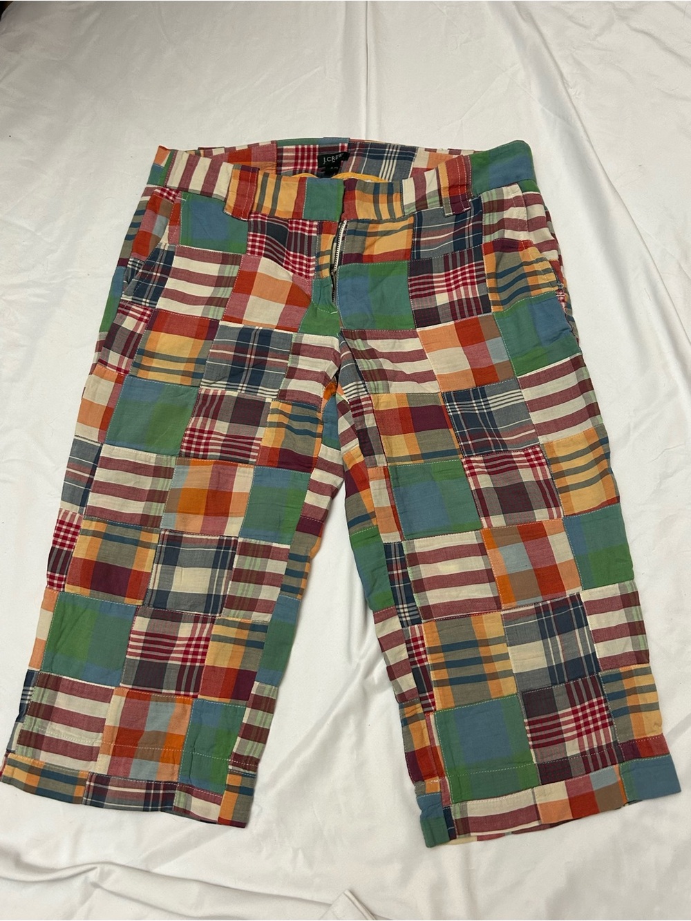J. Crew Men's Multicolor Patchwork Madras Shorts - Red, Green, Blue, Yellow